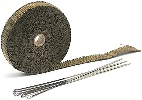 25mm*5/10/15M Titanium Exhaust Heat Wrap Roll for Motorcycle Fiberglass Heat Shield Tape with Stainless Ties(5m Titanium)
