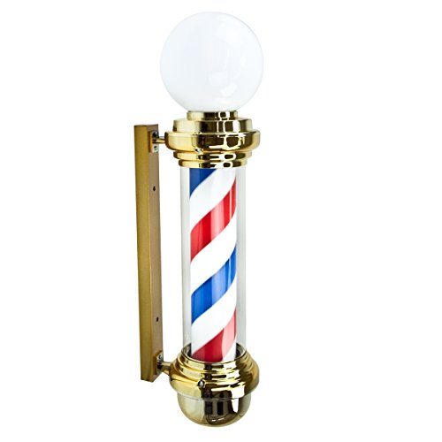 New 32" Barber Pole Light Red White Blue Original Metal Rotating Hair Salon Shop (Gold)