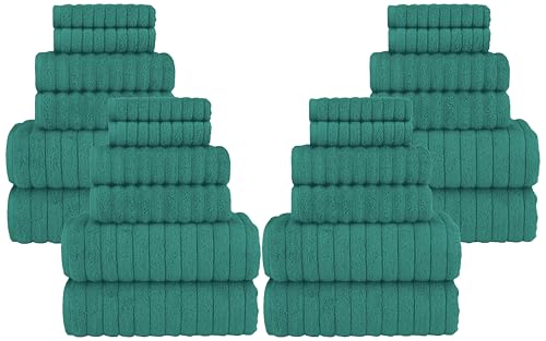 Image of Elegant Comfort 100% Turkish Cotton Corduroy Ribbed Luxury Bath Towels 6-Piece Set, Premium Feel - Quick Dry, Highly Absorbent, Contains 2 Bath, Hand Towels & Washcloths, Turquoise (Pack of 4)