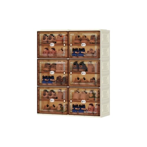 Image of 24 Pairs Shoes Storage Cabinet of 3-Step Fast Installation,Plastic Shoe Box with Clear Magnetic Door for Display, Shoe Organizer for Sneaker, Sandals, Heels (2 Row, 6 Tier)