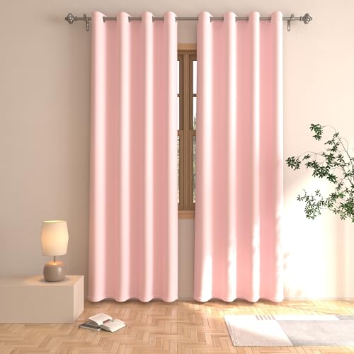Pink Curtains Girls Room Darkening 80 inches Nursery Kids Room Window Curtain Panels Living Room Divider Patio Doorway Sliding Glass Door Grommet Top Thermal Insulated Drapes Bedroom 2 Panels 52"x80"