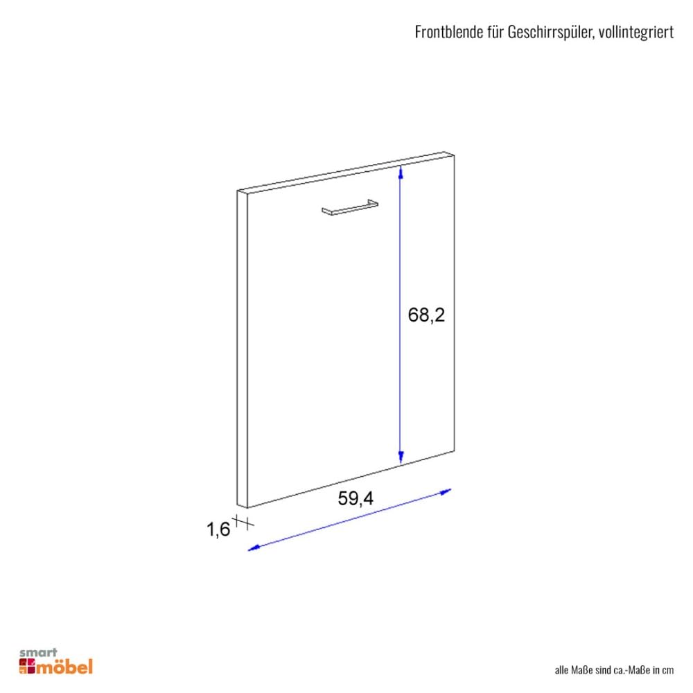 Frontblende für vollintegrierten Geschirrspüler 60 cm Anthrazit - Lino