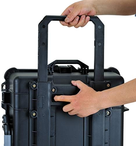 Meijia All Weather Portable Waterproof Hard Compact Camera Case with Retractable Pull Handle and Rolling Wheels,Foam Inserted, Elegant Black, 22.06X17.93 X10.43 inches
