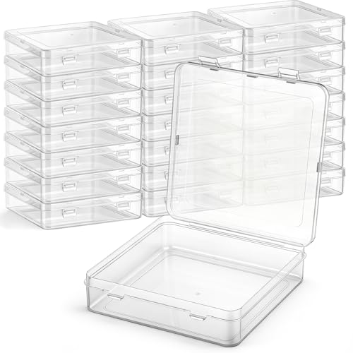 Image of SATINIOR 24 Packs Small Clear Plastic Beads Storage Containers Box with Hinged Lid for Storage of Small Items, Crafts, Jewelry, Hardware (5.9 x 5.9 x 1.5 Inches)