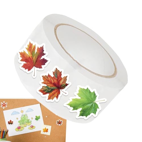 Jlkegfdf Calcomanías de otoño | Pegatinas de diario de hoja de arce | Rollo de calcomanías para otoño, Acción de Gracias, botella de agua, planificador, cartas, álbumes de recortes, diario