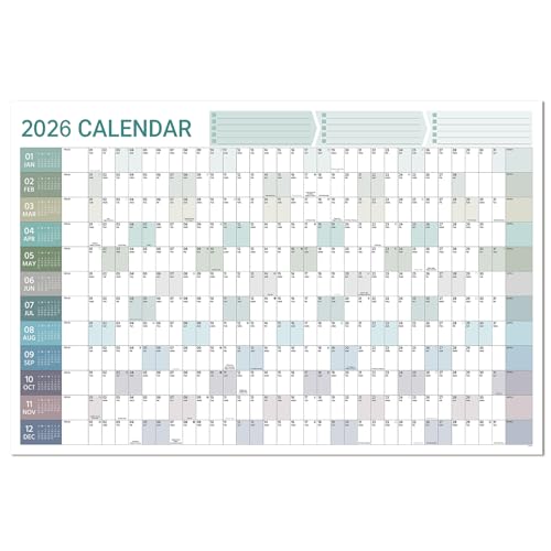 2026 Yearly Wall Calendar - 2026 Wall Calendar in One Page, January - December, 34.8'' x 23.1'', Thick Paper Folded, 2026 Yearly Calendars 12 Months with Round Stickers