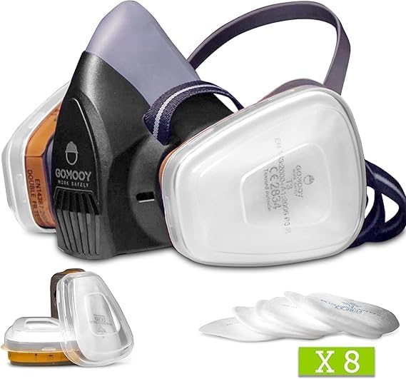 Gas Mask Double Filter | 6 SPARE PARTS INCLUDED | Protection For Work | Vapour Toxic Spray Painting | Respirator Half Masks For Chemicals | Protective Dust Pesticide Welding |