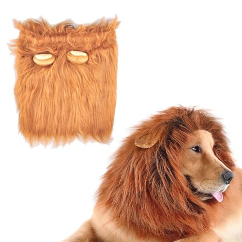 VIDSTW Lions Mane mit Realistische Ohren für Hundekostüm Löwenmähne Perücke Hundekostüm Einstellbar Halloween Löwenmähne Hund Kostüm Hund Tierverkleidung für Mittlere und Große Hunde (Rotbraun)