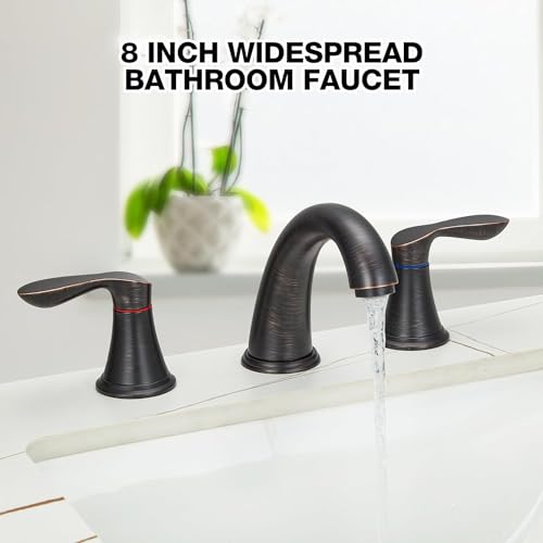 Bathroom Faucet, 8 Inch Bathroom Faucets for Sink 3 Hole, Widespread Brushed Nickel Bathroom Faucet with Pop up Drain and cUPC Lead-Free Hose (Oil Rubbed Bronze 2 Packs)