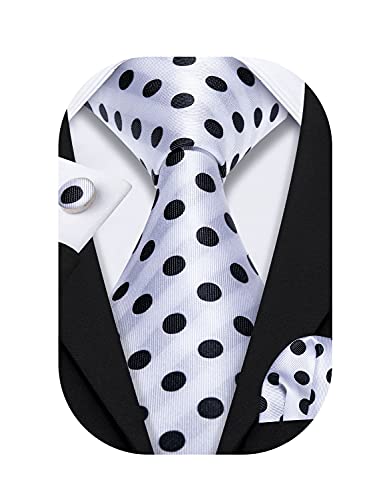 Image of Barry.Wang Classic Mens Ties Silk Necktie Pocket Square Cufflinks Set Woven Designer Wedding Business