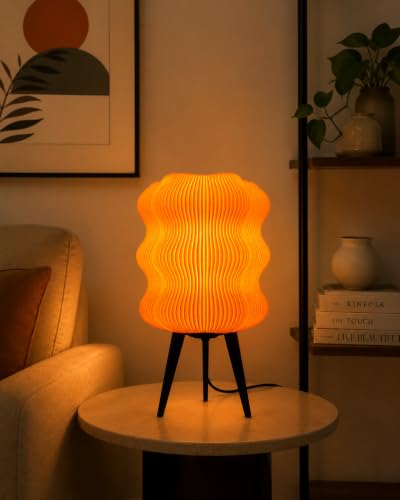 Image of Aura Table Lamp | Modern Decorative Bedside Lamp | PLA Material | Warm Ambient Lighting | Designer Night Lamp for Bedroom, Living Room & Home Decor (Orange Glow)