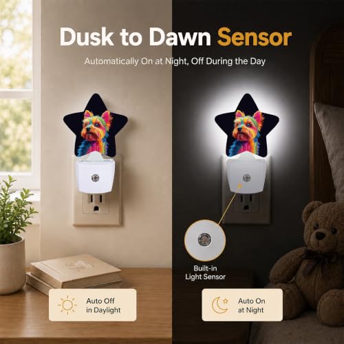 Image of Colorful Dog Plug in Star Night Light, Night Light with Sensor for Kids Nursery Bedroom, Decorative Soft Glow Lamp for Hallway Bathroom, Energy Saving