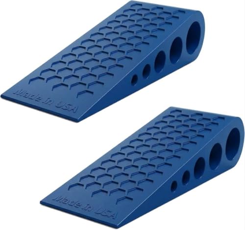 Image of Door Stoppers for Bottom of Door Premium Floor Rubber Door Stop Wedge Made in USA Heavy Duty Honeycomb Design for Carpet, Tile, Ideal for Home, School, Commercial, Blue 2-Pack