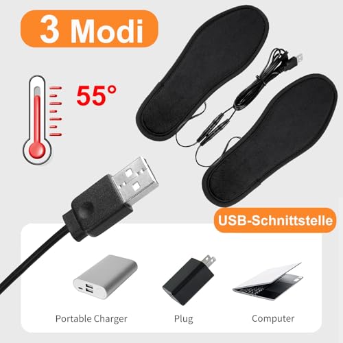 Beheizbare Sohlen, USB-Fußwärmer, Waschbare Thermosohlen ohne Akku, Kaschmir Heizkissen für Herren und Damen, Ideal zum Wandern, Angeln und Arbeiten im Freien