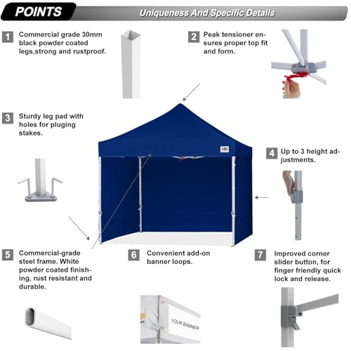 Image of ABCCANOPY Commercial Pop Up Canopy Tent with Sidewalls 8X8,Navy Blue