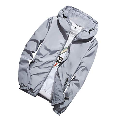 Men's Coat Beautyfine Fashion Large Cap Casual Long Sleeve Blouse Comfortable Jackets Gray