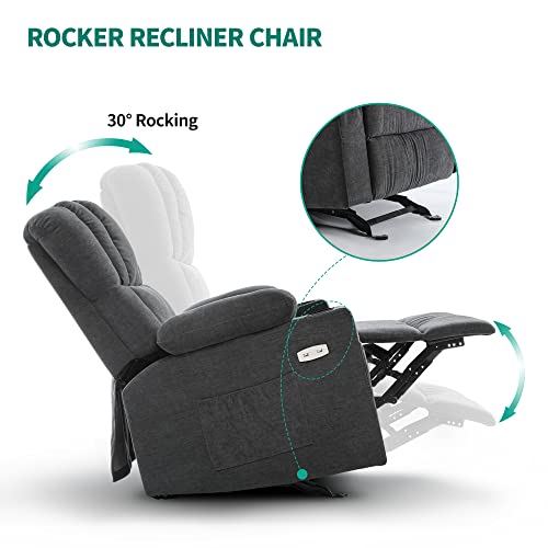 Yitahome Glider Rocker Recliner Chair With Massage And Heat, Fabric Power Recliner Chair Manual Rocking Recliner Chair With 2 Cup Holders, Usb Charge Port And Side Pocket,Grey #TOP2
