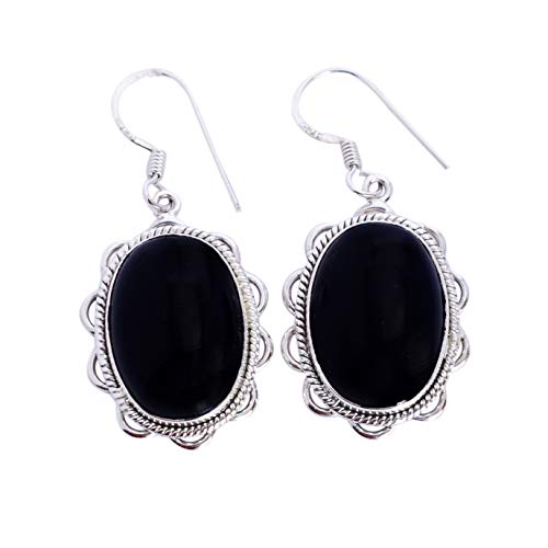 Boucles d'oreilles pendantes onyx noir et argent 925 RI-5291 pour femme