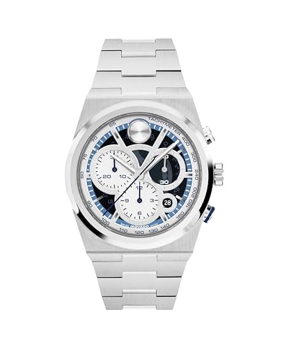 Image of Movado Bold Quest Men's Skeleton Watch - Swiss Quartz Chronograph, Link Bracelet - Classic, Modern Luxury Fashion Timepiece for Him - 40mm