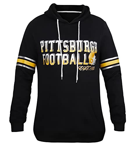 Womens City Football Classic Athletic Fleece Sweatshirts Hoodie Pullover - Black & Yellow (Size: S)