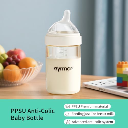 Image of PPSU Natural Baby Bottle with Medium Flow Nipple, Anti-Colic, Wide Neck, Easy to Clean, 3 Months +, 8 oz, 2 Pack