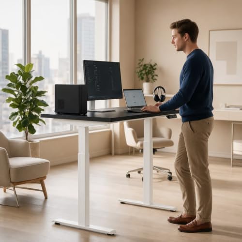 Image of Lite Series 120x75cm Electric Standing Desk with Black Tabletop | Adjustable Height Workstation | Anti-Collision | 3Memory Presets | Heavy-Duty Frame | Free Installation Included| White Frame