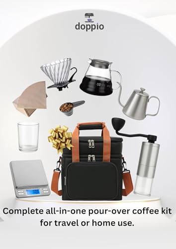 Image of DOPPIO Coffee Maker Dripper Set, 9-Pcs Pour Over Coffee Maker Brewing Set with 600ml Glass, Gooseneck Kettle, V60 Glass, Dripper & Carry Case,Gift-Grey (Premium Kit) for Home,Office & travelling