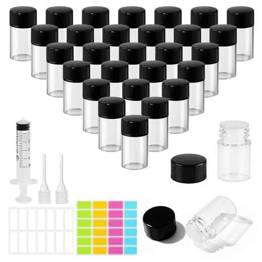MirraSwit 30 Stück 2ml Probe Transparent Leere Glasflaschen, Mini Flasche Leer für Ätherische Öle, Tropfflasche Mini Glasflaschen mit Tropfer, Spritzen, Etiketten für Ätherisches Öl, Massage, Parfüm