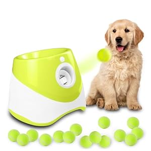 Automatic Dog Ball Launcher, Dog Ball Thrower Machine with 10-30Ft 3 Launching Distance, Interactive Toys for Small Dogs Indoor & Outdoor with 15 Mini Tennis Balls-2 Inch Light Green
