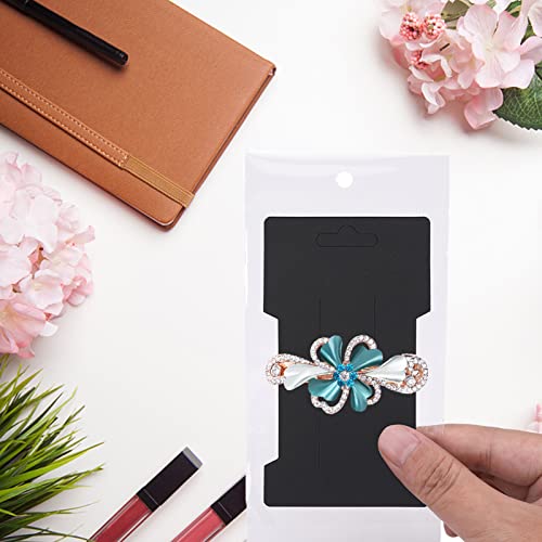 Cee 150 Pcs Hair Clip Display Cards With Self- Seal Bags, Hair Bow Holder Cards Rectangular Hair Barrettes Jewelry Display Holder Black Paper Cardboard For Hair Accessories Display And Organizing #TOP5