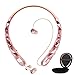 Bluetooth Headphones, Doltech Bluetooth 5.0 Neckband Headphones Noise Cancelling Headset with Carrying Case Retractable Earbuds Stereo Earphones with Mic (Rose Gold)
