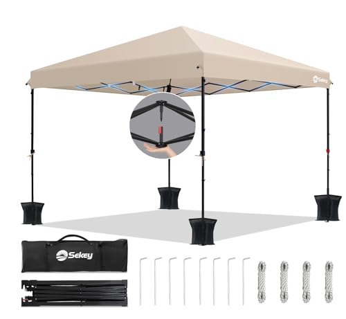 Sekey Premium Pop Up Pavillon 3x3 Wasserdicht Stabil Winterfest, Faltpavillon 3 x 3 m mit Verdickten Röhren, Partyzelt Rennzelt Faltbar, Höhe Verstellbar 250-270 cm, Khaki