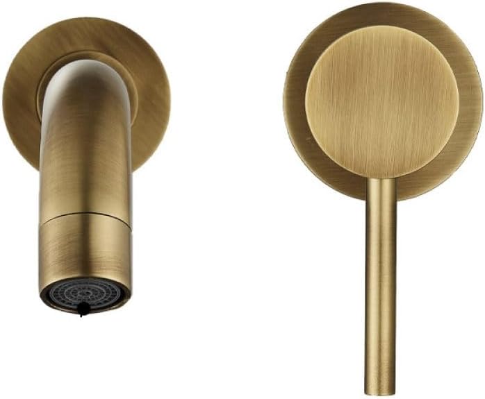 Brass Wall Mount Basin Sink Faucet - 2 Hole Cold Water Mixer with Rotating Taps, Chrome, 150mm (Rose Gold)