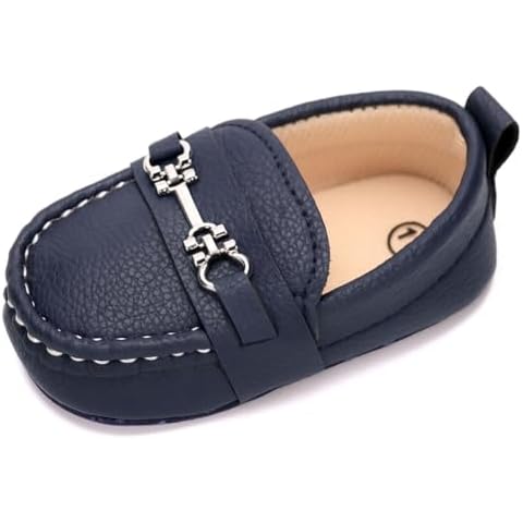 LONSOEN Infant Shoes Boys Loafers Baby Girls Crib Moccasins Classic Synthetic Leather Wedding Dress Shoes,BAY209 Deep Blue 6-12 Months Cover