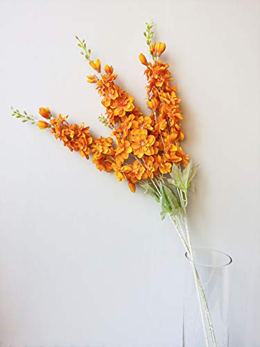 Suandsu 3Pcs Artificial Delphinium Ajacis Flowers Fake Violet Silk Flower Table Kitchen Home Garden Party Wedding Decoration Orange #TOP3