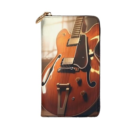 Portefeuille long en cuir noir imprimé guitare pour vos sorties