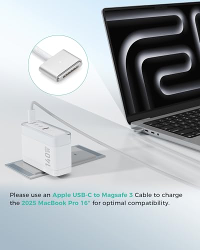 Image of SparkleCore 140W USB C Charger,4-Port 100W Fast Charging Block PD3.1 GaN Cruise Essentials 2026 Travel for Apple MacBook,Laptop,iPhone 17 /16 Series,iPad Pro,Samsung,Anker Laptop Power Bank,6.6ft Cable