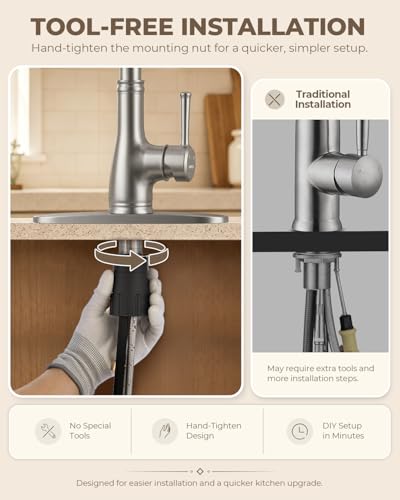 Image of WEWE Vintage Kitchen Faucet with Pull Down Sprayer, Stainless Steel 1 or 3 Hole High Arc Single Handle Antique Sink Faucet for Classic Modern Ktichen, Brushed Nickel Bar & Prep Sinks