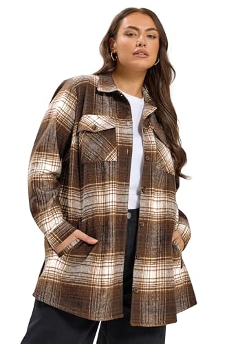 Yours Curve Brown Check Shacket - Women's - Plus Size Curve