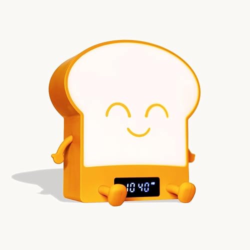 Linda lámpara de pan tostada Plus+, luz nocturna multicolor con barra táctil con reloj, decoración de escritorio recargable para lactancia materna,