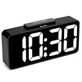 DreamSky Large Digital Alarm Clock with USB Port for Cellphone Charging, Auto Time Set, Snooze, Dimmer, Impaired Vision Digital LED Bedside Desk Plug in Clock.