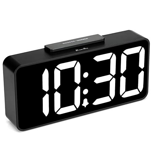 DreamSky Auto Time Set Alarm Clock with USB Port for Charging, Snooze, Dimmer, Extra Large Impaired Vision Digital Red LED Bedside Desk Clock, Auto DST.