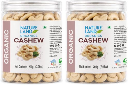 Image of Natureland Organics Cashew (Dry Fruits) 200 Gm - Premium Whole Cashew (Pack of 2)