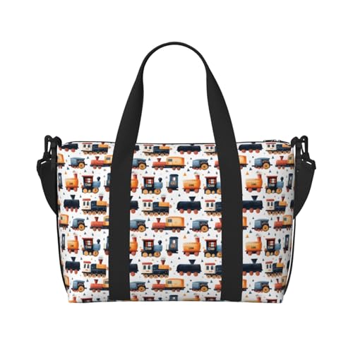 Travel Duffle Bags For Women Men - Cartoon Train Colorful Print Personal Item Weekender Overnight Gym Carry On Airport Tote Bag With Strap For Yoga, Travel, Business Trips