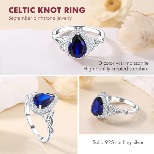 DAYBYDAY Celtic Birthstone Rings for Women 925 Sterling Silver Heart/Round/Pear/Oval Created Gemstone Moissanite Halo Engagement Promise Rings for Her Wife Birthday Anniversary Wedding Jewelry4