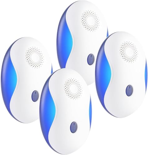 GRLEP Repelente ultrasónico de plagas para uso en interiores, control electrónico de plagas 4 en 1 para ratones, insectos, arañas, roedores, insectos, cucarachas, repelente avanzado de insectos con