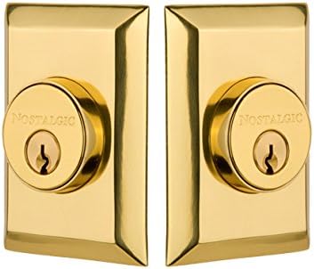 Nostalgic Warehouse 701345 New York Plate Double Cylinder Deadbolt New York Door Knob in Unlacquered Brass,