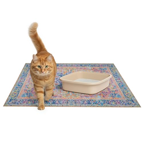 Lovewag Cat Litter Mat 2 Pack - Large 36x48 Machine Washable Easy Clean Non-Slip Waterproof Trapping Mats for Cats - (Marmalade Sunshine)