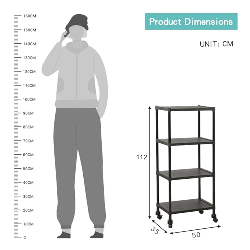 Image of HOME CUBE 4-Tier Storage Shelf with Plastic Shelves with Wheels Kitchen Organizer Rack Microwave Stand Bookshelf Standing Shelf Units Multipurpose Storage Rack for Living Room - 50x35x112 cm