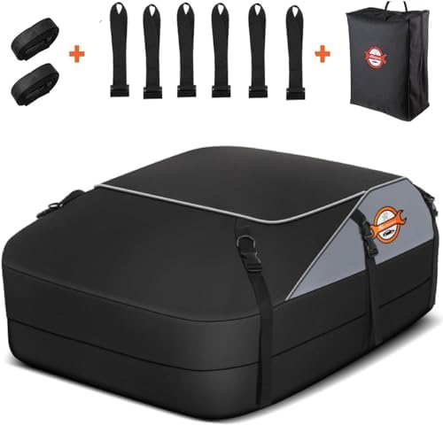 Sailnovo Auto Dachbox Faltbar Dachtasche Wasserdicht Dachkoffer Tragbar Dachboxen Dachträger Tasche Aufbewahrungsbox mit Dach Verstärkten Riemen für Auto (6 Türhaken & 2 Lange Gurt